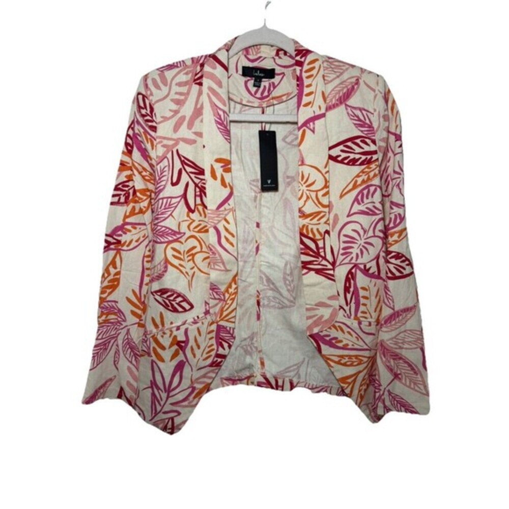 Lulus Blazer Womens Size Small Linen Blend Floral Leaf Print Open Front Jacket
